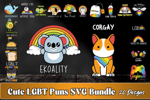 Cute LGBT Puns SVG Bundle Graphics for Crafts